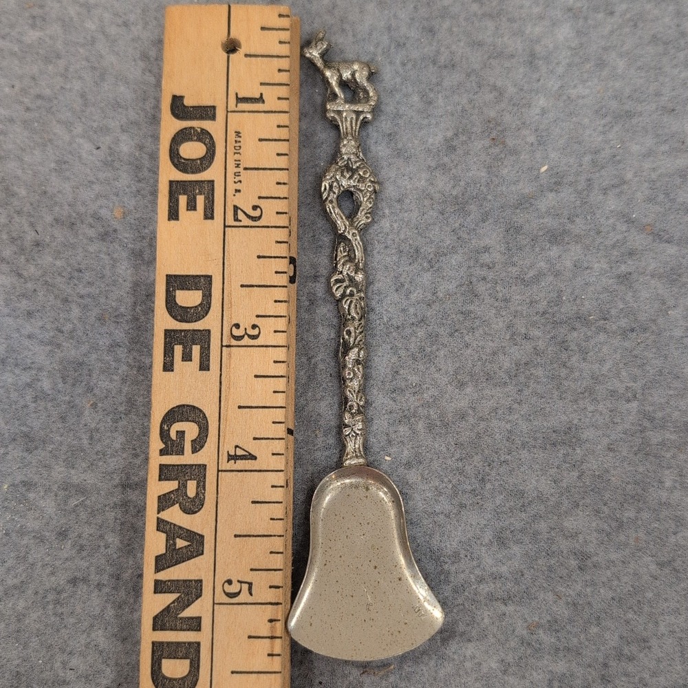 Vintage Figural Deer Souvenir Spoon Bell Shaped Bowl Ornate Silver Tone Metal - Picture 7 of 7